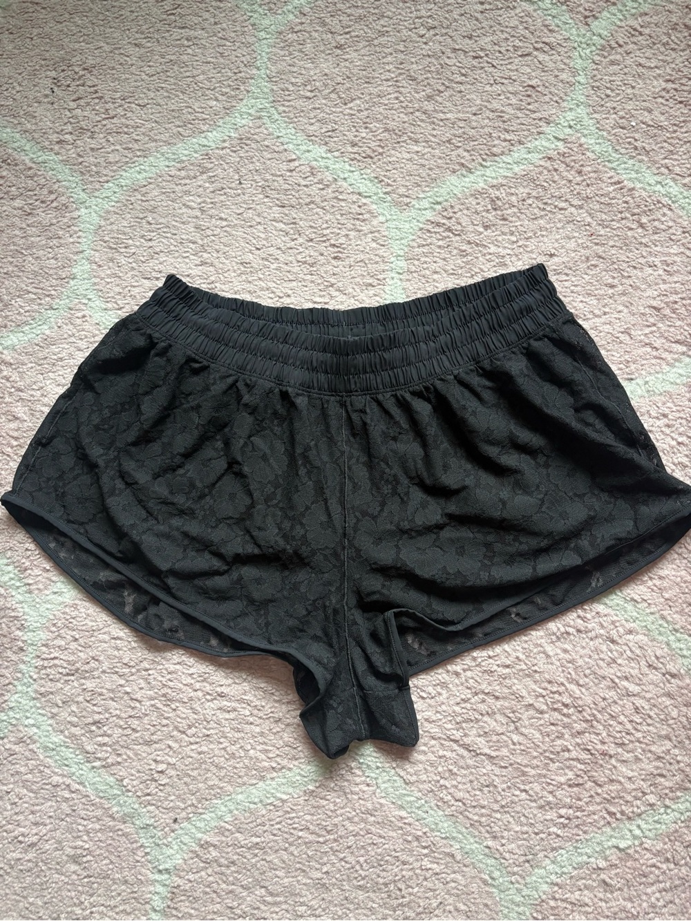 Black Lace-Detail Women's Athletic Shorts with Elastic Waist